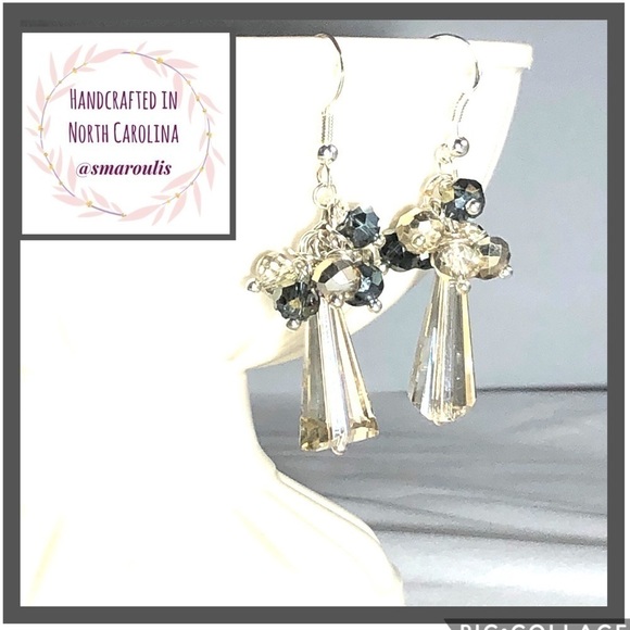 𝅺- Sterling Silver Earrings Champagne Genuine Crystal Handmade in the USA - Picture 9 of 9